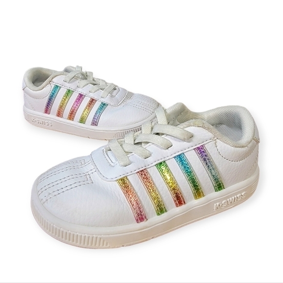 K-Swiss Kid's Classic Pro Sneaker White / Rainbow Stripes Size 6 - Picture 1 of 16